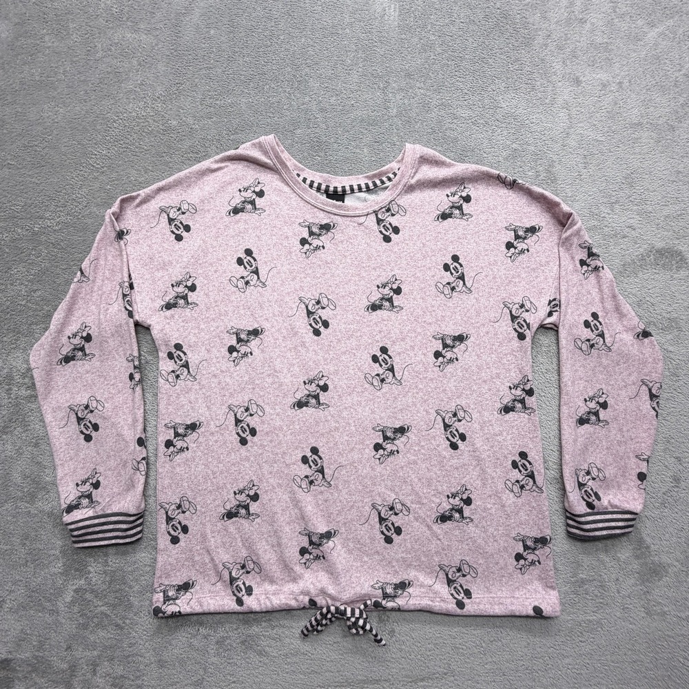 Disney Lounge Sweatshirt Womens L Pink Pullover Mickey Minnie Graphic Fleece